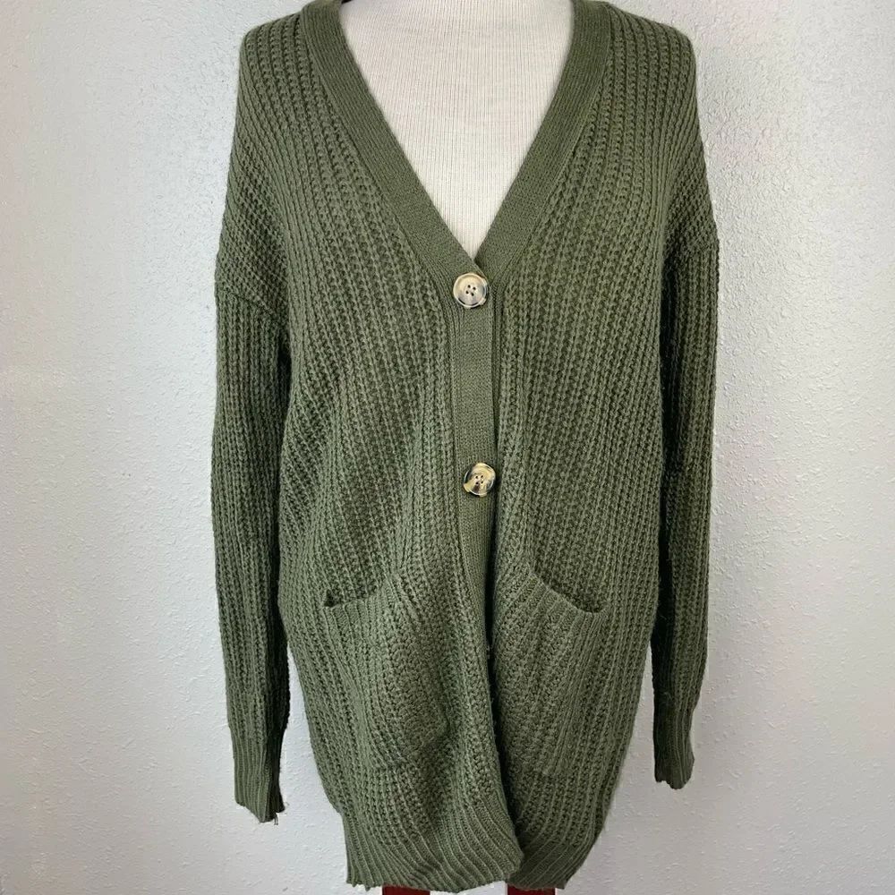 Polly & Esther Green Button Down Cardigan Sweater Size S EUC